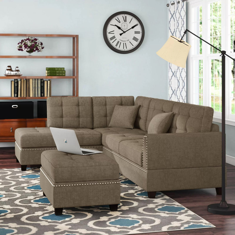 Alcott Hill® Romulus 104" Wide Reversible Sofa & Chaise with Ottoman